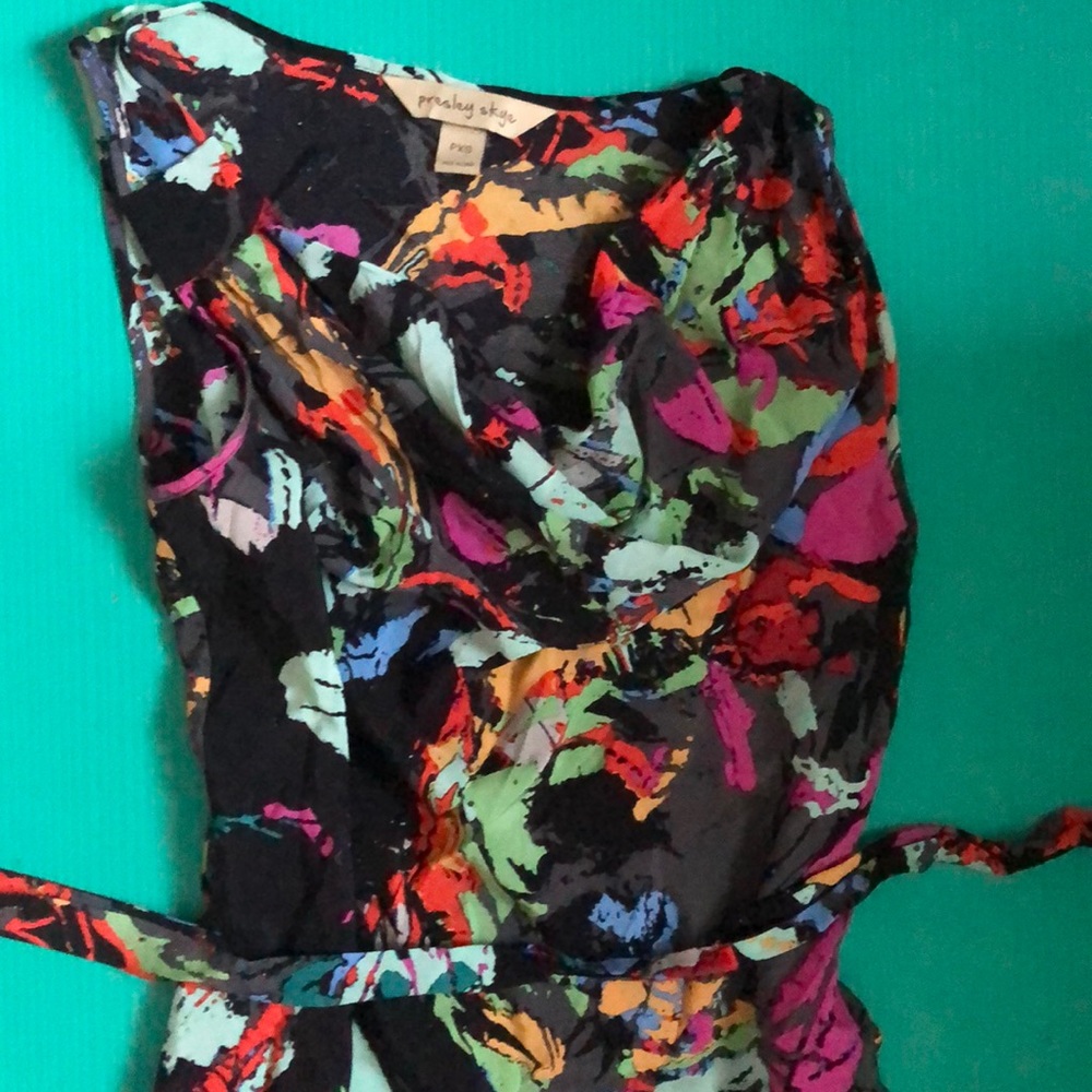 Abstract artistic floral 100% silk dress